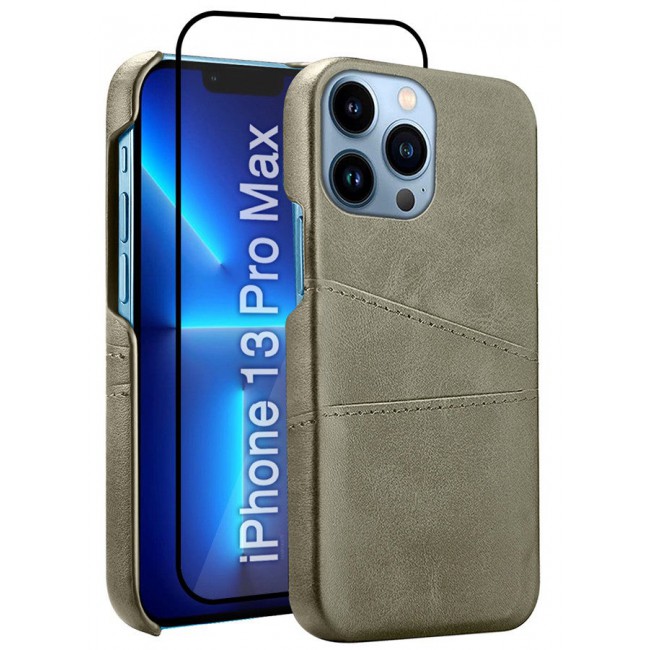CATANES iPhone 13 Pro Max 2Packs Case Cover Leather with Card Holder for Men Women Phone Case with 3D Screen Protector - Grey