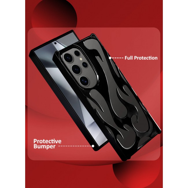 CATANES Galaxy S23 Ultra Case Cover Soft TPU and Glossy with Flame Design - Black