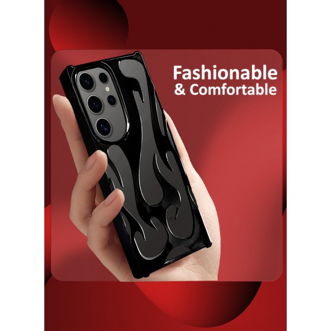 CATANES Galaxy S23 Ultra Case Cover Soft TPU and Glossy with Flame Design - Black