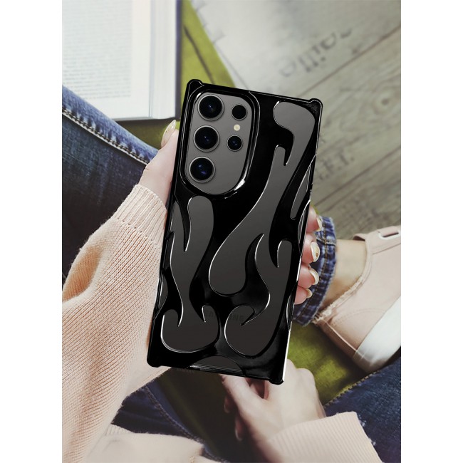 CATANES Galaxy S23 Ultra Case Cover Soft TPU and Glossy with Flame Design - Black