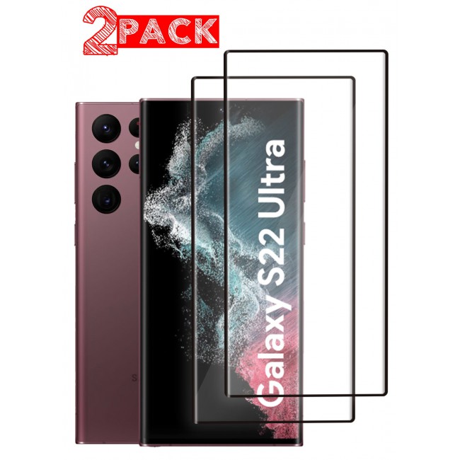 CATANES (for Samsung Galaxy S22 Ultra) 2Packs Tempered 3D Glass Screen Protector Scratch Resistant and Bubble-Free Installation - Side Black