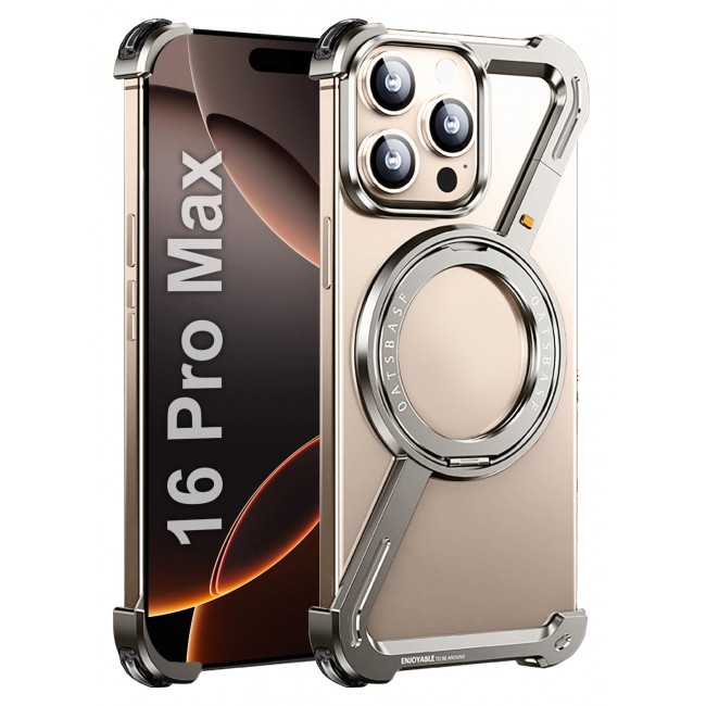 CATANES ( for iPhone 16 Pro Max ) Case MagSafe with 360Â° Rotation Stand, Z-shaped Light Frameless, Lens Protection Frame, Shock Grade Protective Case / Natural Titanium Color