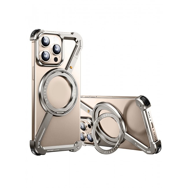 CATANES ( for iPhone 16 Pro Max ) Case MagSafe with 360Â° Rotation Stand, Z-shaped Light Frameless, Lens Protection Frame, Shock Grade Protective Case / Natural Titanium Color