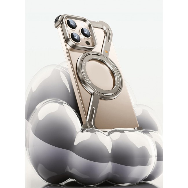 CATANES ( for iPhone 16 Pro Max ) Case MagSafe with 360Â° Rotation Stand, Z-shaped Light Frameless, Lens Protection Frame, Shock Grade Protective Case / Natural Titanium Color