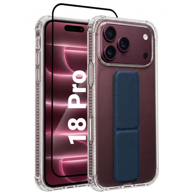 CATANES 2 Pack For iPhone 18 Pro Case Clear with Foldable Stand, Shockproof Protective Cover with Reinforced Corners, Transparent Bumper - Dark Blue