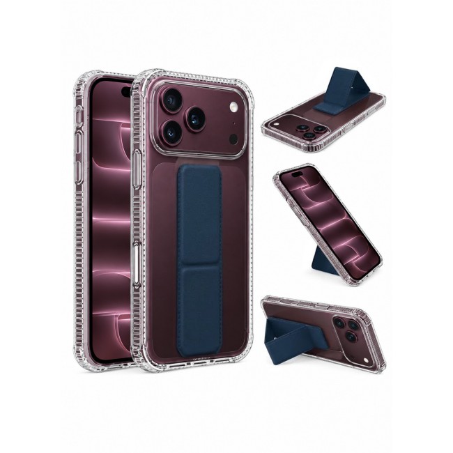 CATANES 2 Pack For iPhone 18 Pro Case Clear with Foldable Stand, Shockproof Protective Cover with Reinforced Corners, Transparent Bumper - Dark Blue