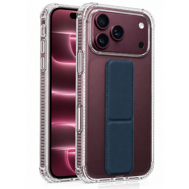 CATANES 2 Pack For iPhone 18 Pro Case Clear with Foldable Stand, Shockproof Protective Cover with Reinforced Corners, Transparent Bumper - Dark Blue