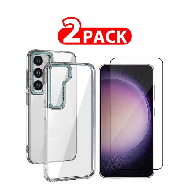 CATANES 2 Pack For Samsung Galaxy S23 Clear Case With Screen Protector Green Edge