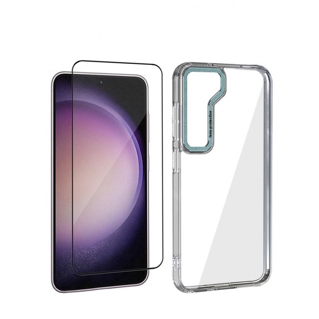 CATANES 2 Pack For Samsung Galaxy S23 Clear Case With Screen Protector Green Edge