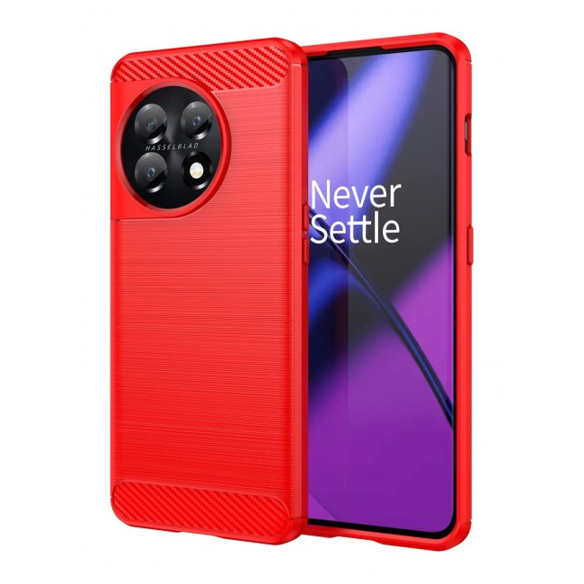 CATANES OnePlus 11 Case Slim Soft TPU Brushed Carbon Fiber Anti-Fingerprint Shockproof Cover Red