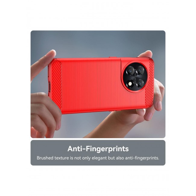 CATANES OnePlus 11 Case Slim Soft TPU Brushed Carbon Fiber Anti-Fingerprint Shockproof Cover Red