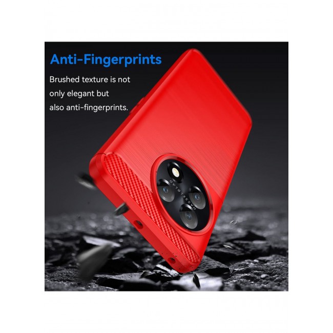 CATANES OnePlus 11 Case Slim Soft TPU Brushed Carbon Fiber Anti-Fingerprint Shockproof Cover Red