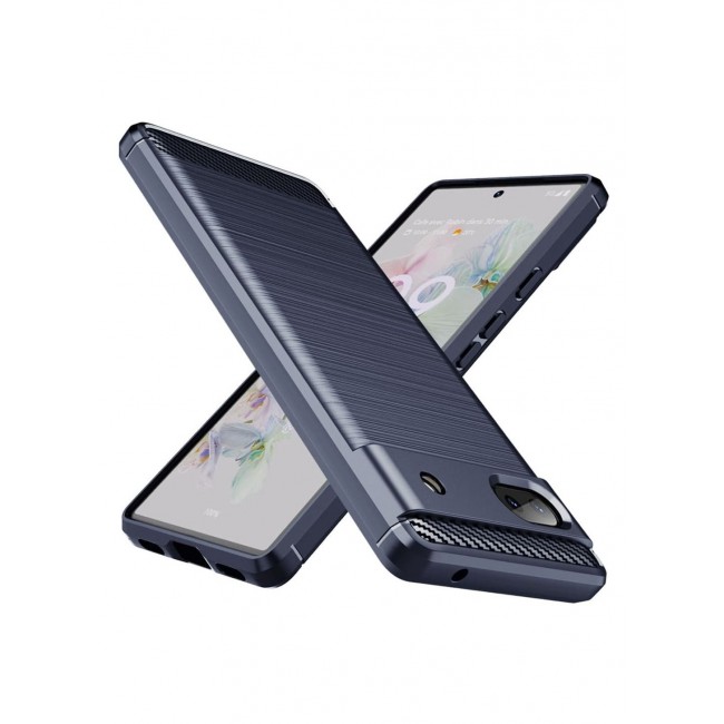CATANES Google Pixel 6a Case Slim Soft TPU Brushed Carbon Fiber Anti-Fingerprint Shockproof Cover Dark Blue
