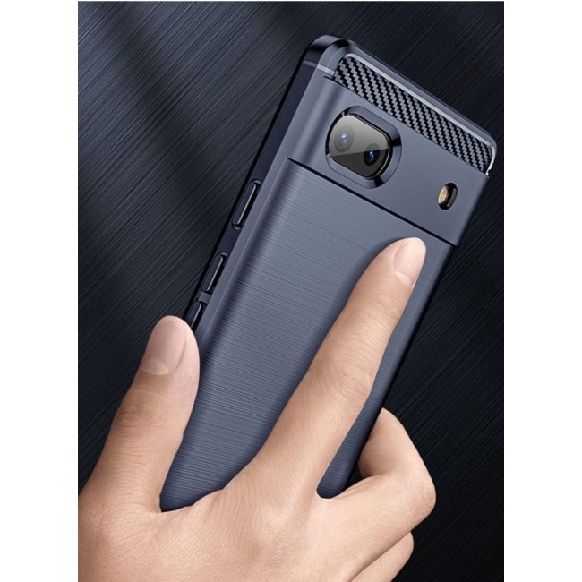 CATANES Google Pixel 6a Case Slim Soft TPU Brushed Carbon Fiber Anti-Fingerprint Shockproof Cover Dark Blue