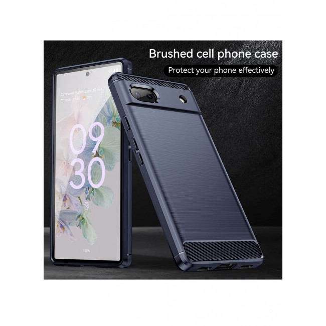 CATANES Google Pixel 6a Case Slim Soft TPU Brushed Carbon Fiber Anti-Fingerprint Shockproof Cover Dark Blue