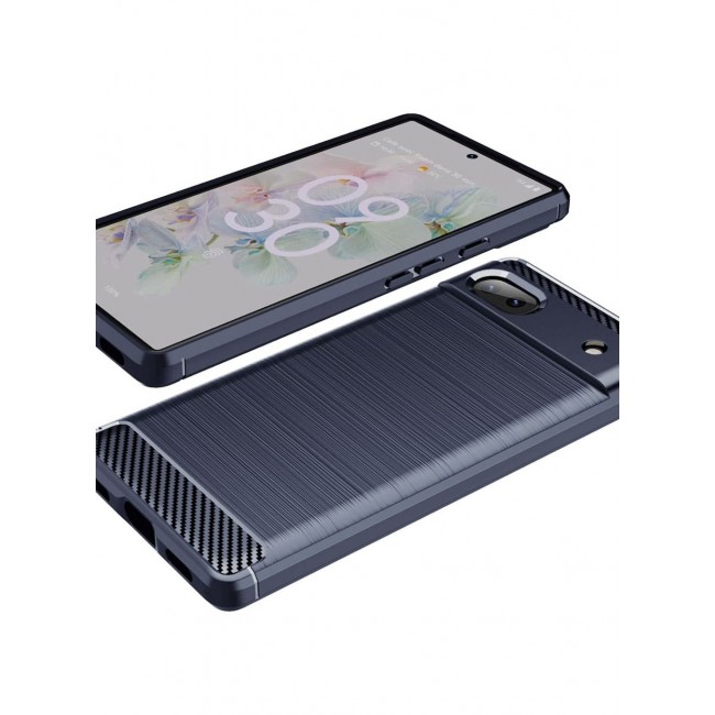 CATANES Google Pixel 6a Case Slim Soft TPU Brushed Carbon Fiber Anti-Fingerprint Shockproof Cover Dark Blue