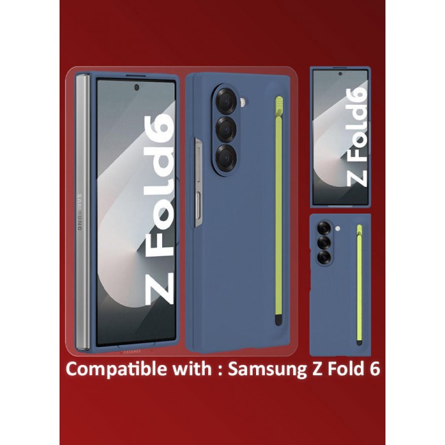 CATANES (for Samsung Galaxy Z Fold 6) Case with Screen Protector Ultra Hybrid Premium Case with Built-in New Compact S Pen, Holder and Storage Slot for Pen Blue