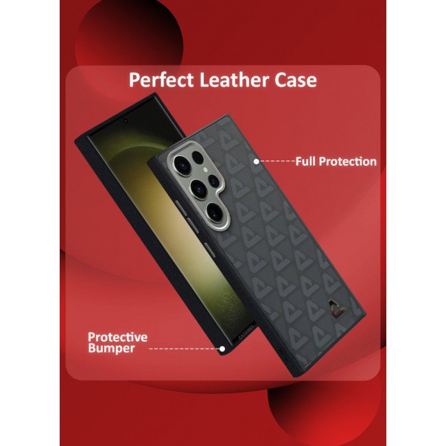 CATANES (for Samsung Galaxy S23 Ultra) 3 Pack Case and 2 Screen Protectors Leather Back Cover Triangle Pattern Shockproof Protective Phone Case Black
