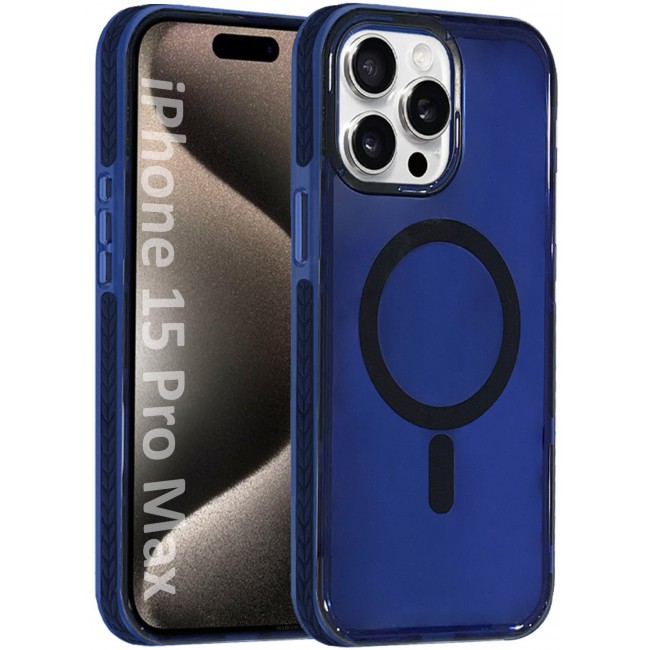 CATANES (for iPhone 15 Pro Max) Hard PC Magsafe Case Cover Polycarbonate Magnetic Strong Shockproof Protective Case Cover Transparent - Dark Blue Color