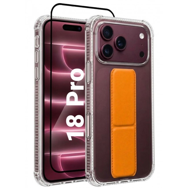 CATANES 2 Pack For iPhone 18 Pro Case Clear with Foldable Stand, Shockproof Protective Cover with Reinforced Corners, Transparent Bumper - Orange