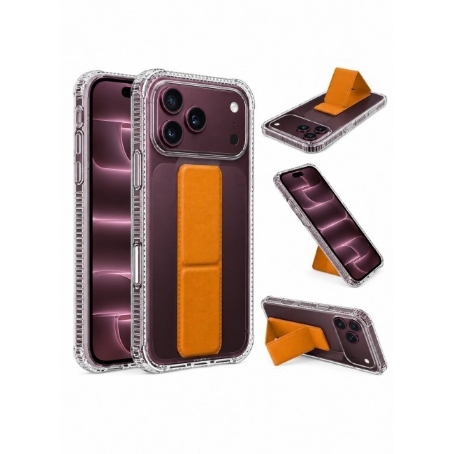 CATANES 2 Pack For iPhone 18 Pro Case Clear with Foldable Stand, Shockproof Protective Cover with Reinforced Corners, Transparent Bumper - Orange