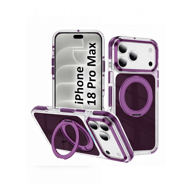 CATANES Magnetic Case For iPhone 18 Pro Max Clear TPU Cover with 360-Degree Rotating Ring Kickstand - Burgundy