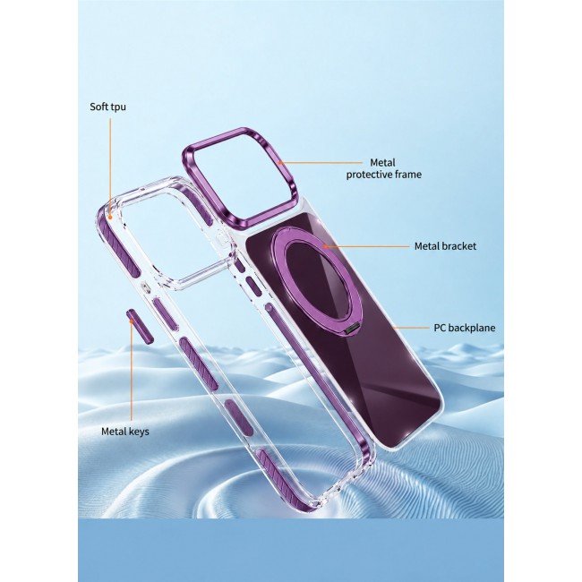 CATANES Magnetic Case For iPhone 18 Pro Max Clear TPU Cover with 360-Degree Rotating Ring Kickstand - Burgundy