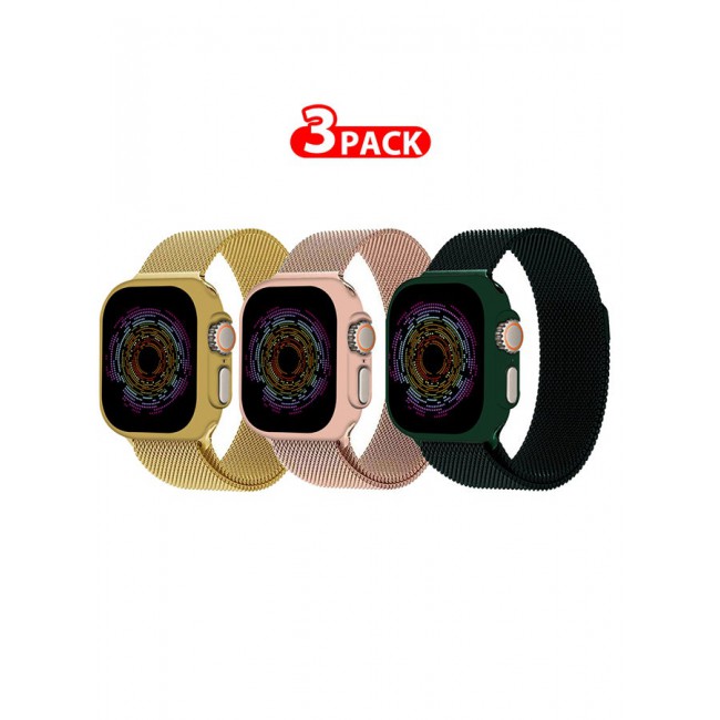 CATANES 3 Pack Stainless Steel Milanese Loop Compatible with Apple Watch Band 42mm 44mm 45mm 49mm men and women Mesh Loop Magnetic Clasp Replacement for iWatch Bands Ultra2/Ultra/Series 9 8 7 SE 6 5 4 3 2 1