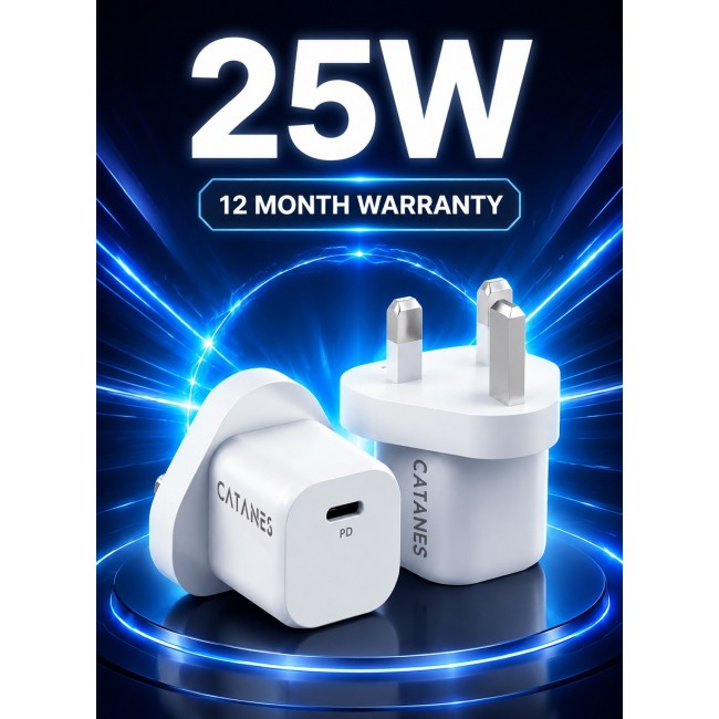CATANES 25W Fast Charger Type C 3Pin for iPhone Samsung and all Universal Mobile Phones and Digital Devices / White