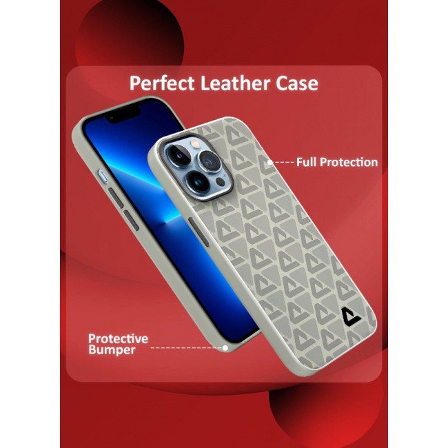 CATANES (for iPhone 13 Pro Max) 3 Pack Case and 2 Screen Protectors Leather Back Cover Triangle Pattern Shockproof Protective Phone Case Light Beige