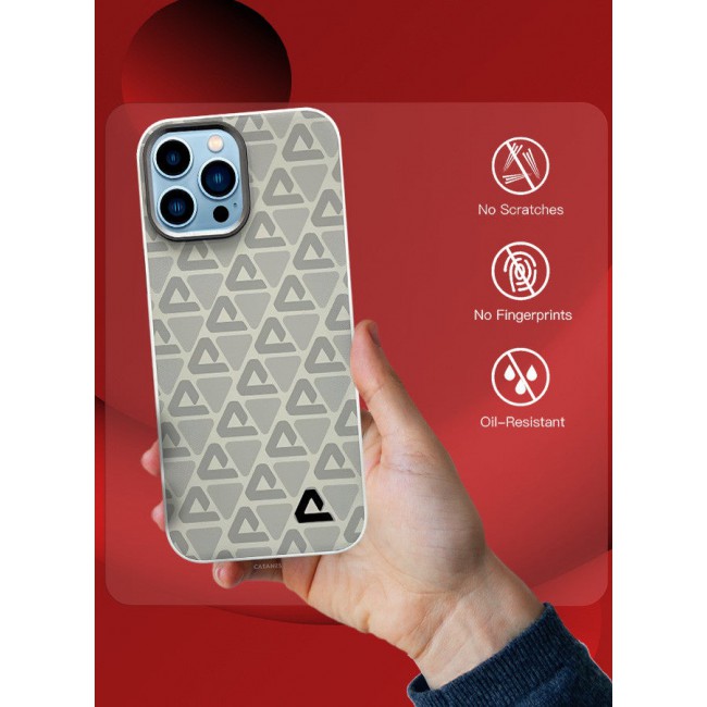 CATANES (for iPhone 13 Pro Max) 3 Pack Case and 2 Screen Protectors Leather Back Cover Triangle Pattern Shockproof Protective Phone Case Light Beige