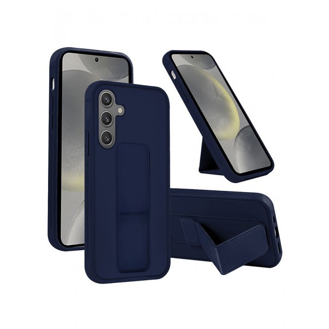 CATANES Samsung Galaxy S24 Case Magnetic Stand and Holder Premium Silicone Vertical and Horizontal Hand Strap Grip Multi Stand Car Mount Kickstand Case Finger Strap Cover Blue