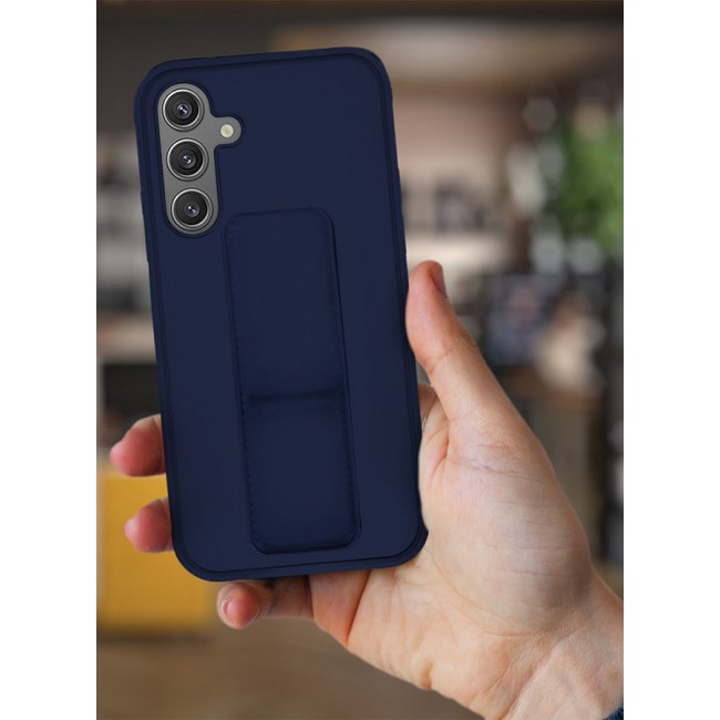 CATANES Samsung Galaxy S24 Case Magnetic Stand and Holder Premium Silicone Vertical and Horizontal Hand Strap Grip Multi Stand Car Mount Kickstand Case Finger Strap Cover Blue