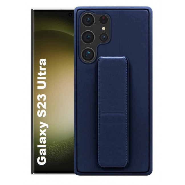 CATANES Samsung Galaxy S23 Ultra Grip Case Magnetic Kickstand Cover with Foldable Hand Strap Dark Blue
