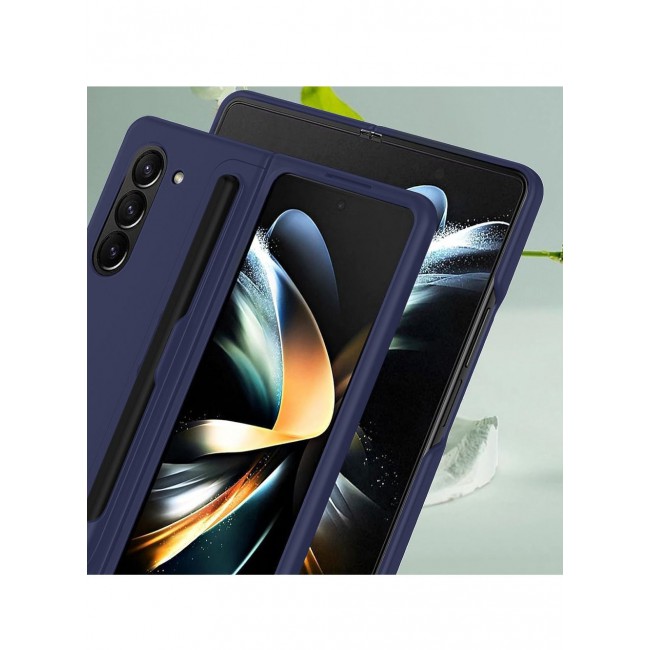 CATANES Samsung Galaxy Z Fold 5 Case with Pen Holder S-Pen included Hard Ultra Protective and Anti Shock Case Cover Blue
