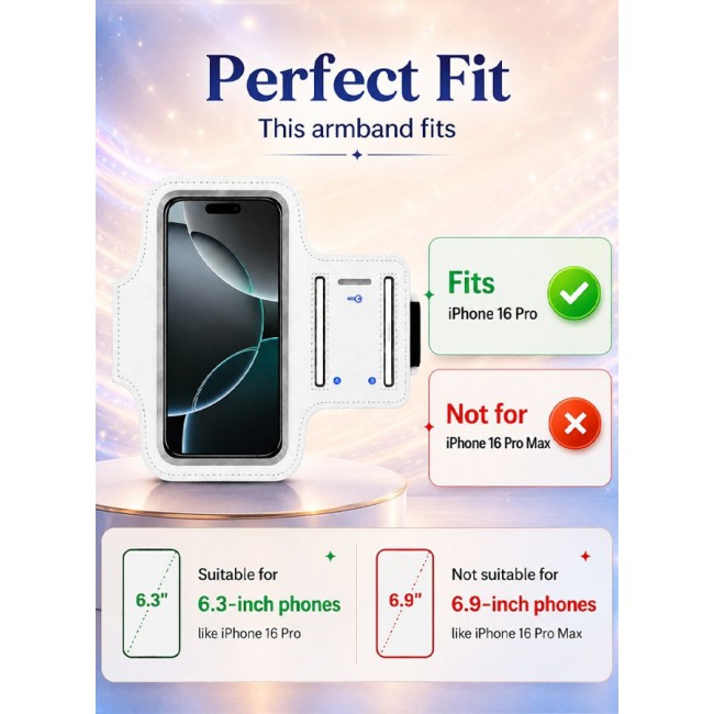 MARGOUN Sports Running Armband Case Compatible with iPhone 16 Pro – Water-Resistant Fitness Wristband Pouch for Gym, Workouts, Jogging with Key Holder and Reflective Strip