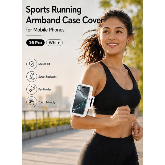 MARGOUN Sports Running Armband Case Compatible with iPhone 16 Pro – Water-Resistant Fitness Wristband Pouch for Gym, Workouts, Jogging with Key Holder and Reflective Strip