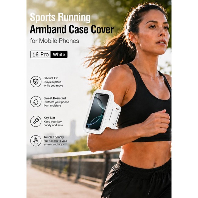 MARGOUN Sports Running Armband Case Compatible with iPhone 16 Pro – Water-Resistant Fitness Wristband Pouch for Gym, Workouts, Jogging with Key Holder and Reflective Strip