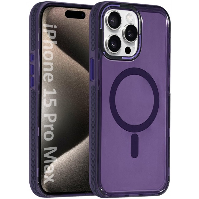 CATANES (for iPhone 15 Pro Max) Hard PC Magsafe Case Cover Polycarbonate Magnetic Strong Shockproof Protective Case Cover Transparent - Purple Color