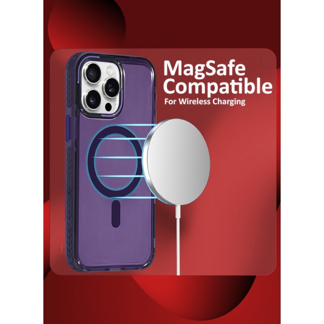 CATANES (for iPhone 15 Pro Max) Hard PC Magsafe Case Cover Polycarbonate Magnetic Strong Shockproof Protective Case Cover Transparent - Purple Color