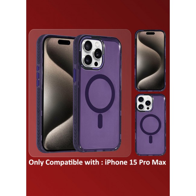 CATANES (for iPhone 15 Pro Max) Hard PC Magsafe Case Cover Polycarbonate Magnetic Strong Shockproof Protective Case Cover Transparent - Purple Color