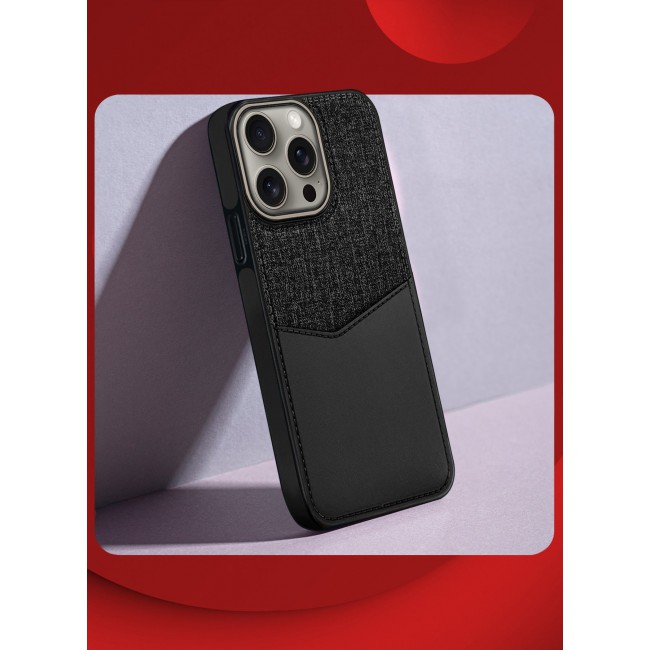 CATANES iPhone 15 Pro Max Card Case Leather Back Cover with Card Holder, Slim and Lightweight, 1-2 Cards - Black