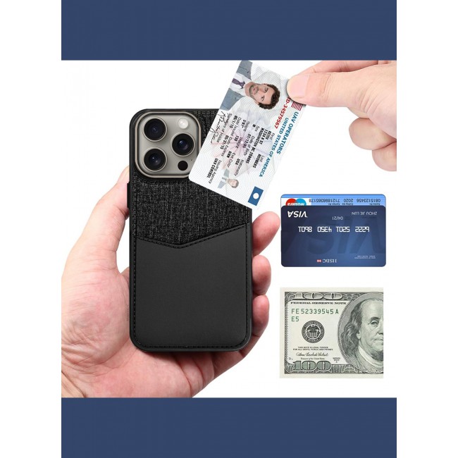 CATANES iPhone 15 Pro Max Card Case Leather Back Cover with Card Holder, Slim and Lightweight, 1-2 Cards - Black