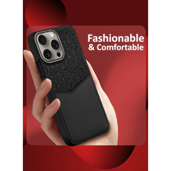CATANES iPhone 15 Pro Max Card Case Leather Back Cover with Card Holder, Slim and Lightweight, 1-2 Cards - Black