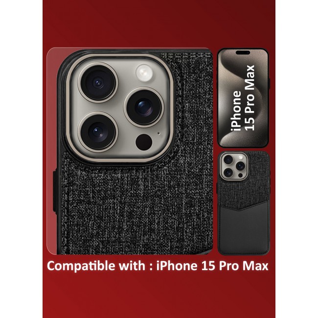 CATANES iPhone 15 Pro Max Card Case Leather Back Cover with Card Holder, Slim and Lightweight, 1-2 Cards - Black