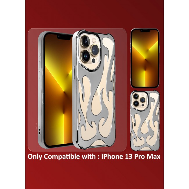 CATANES iPhone 13 Pro Max Case Cover Soft TPU and Glossy with Flame Design - Silver