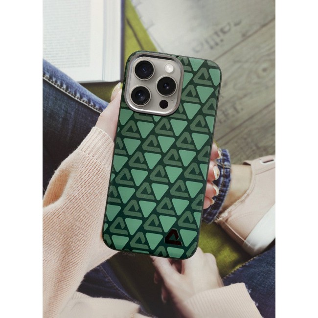 CATANES (for iPhone 15 Pro Max) 3 Pack Case and 2 Screen Protectors Leather Back Cover Triangle Pattern Shockproof Protective Phone Case Green