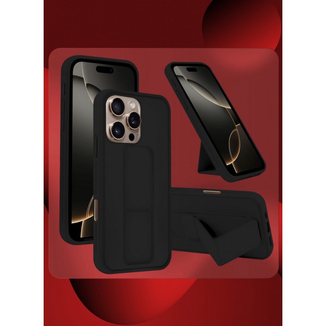CATANES ( for iPhone 16 Pro ) Case Premium PU Leather Case with Stand Function Shockproof and Anti Scratch Finger Grip Case Cover / Black