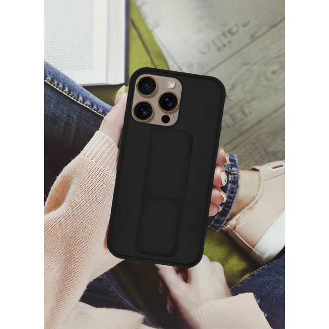 CATANES ( for iPhone 16 Pro ) Case Premium PU Leather Case with Stand Function Shockproof and Anti Scratch Finger Grip Case Cover / Black