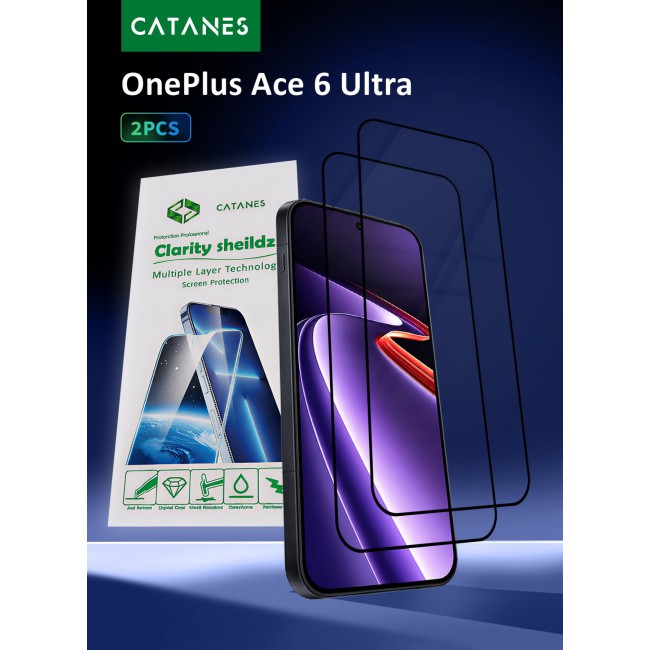 CATANES 2 PACK Screen Protector for OnePlus Ace 6 Ultra Tempered Glass 3D, Full Coverage, Scratch-Resistant, 9H Hardness High-Definition Clear Guard, Black Edge